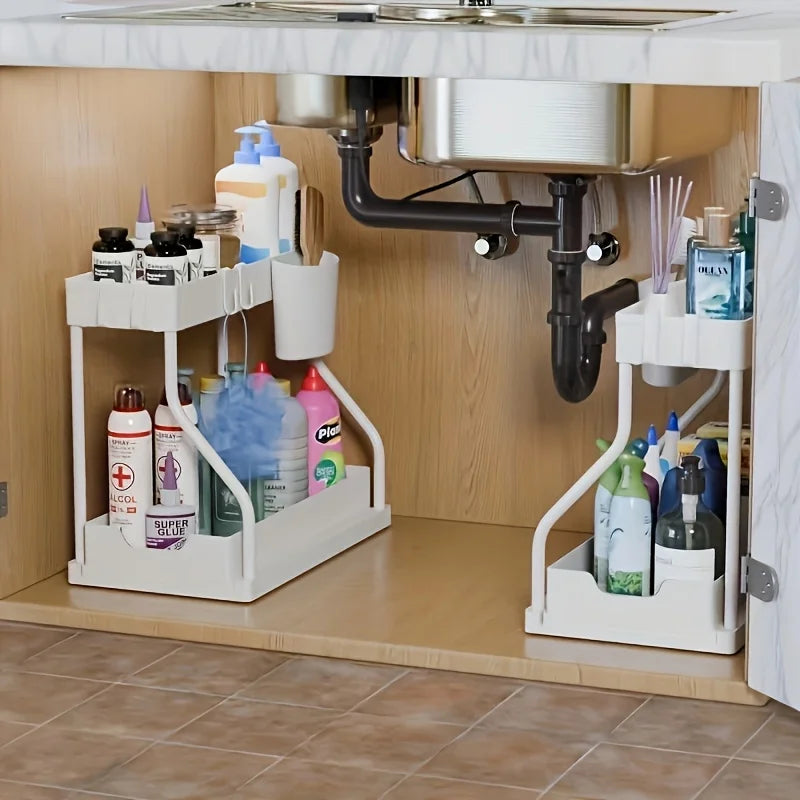 Home Essential 2-Tier Pull Out Drawer – Space-Saving Storage for Kitchen & Bathroom
