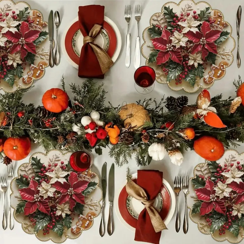 Set of 4 Christmas Round Placemats – Non-Slip, Heat-Resistant Table Mats for Festive Dining & Winter Parties
