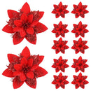 Set of 5/10 Glitter Christmas Poinsettia Ornaments – 14.5cm Artificial Flowers for Tree & Home Décor (Pink, Red, Gold)
