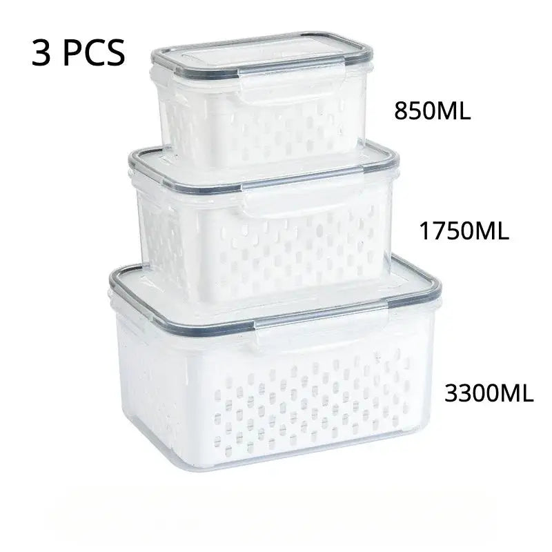 FreshGuard™ Stackable Fridge Storage Containers – Fruit & Veg Drain Baskets (1/2/3 Pack)