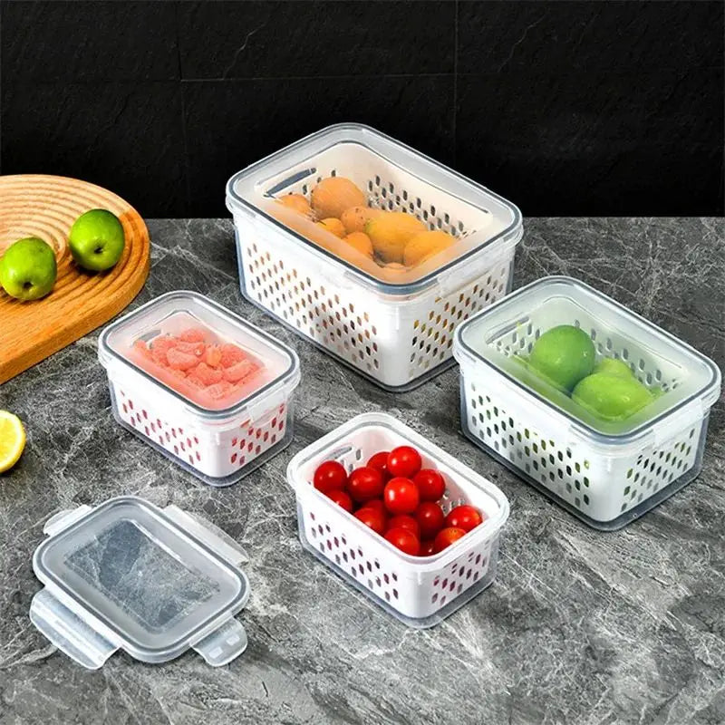 FreshGuard™ Stackable Fridge Storage Containers – Fruit & Veg Drain Baskets (1/2/3 Pack)