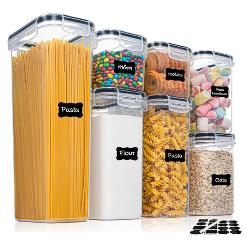 7-Piece Airtight Food Storage Container Set – BPA-Free Plastic Kitchen Organisers with Labels & Marker