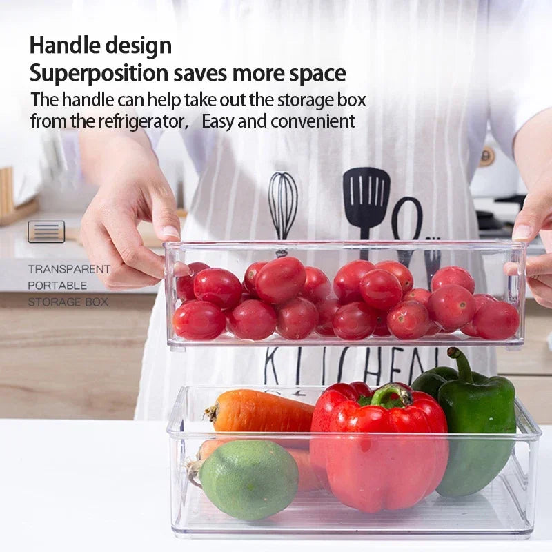 Clear Stackable Fridge & Pantry Organiser Box with Handle – BPA-Free Food Storage Container