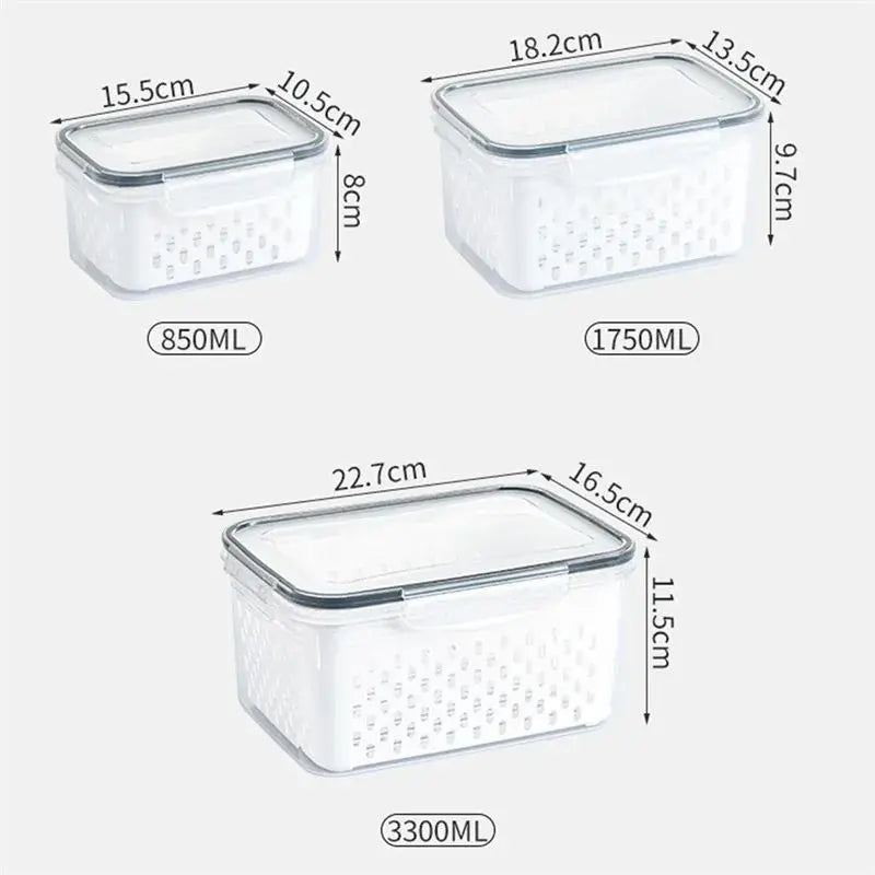 FreshGuard™ Stackable Fridge Storage Containers – Fruit & Veg Drain Baskets (1/2/3 Pack)