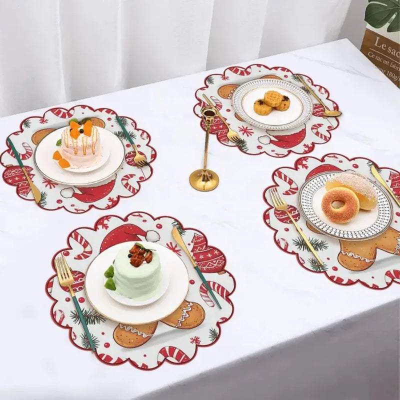 Set of 4 Christmas Round Placemats – Non-Slip, Heat-Resistant Table Mats for Festive Dining & Winter Parties