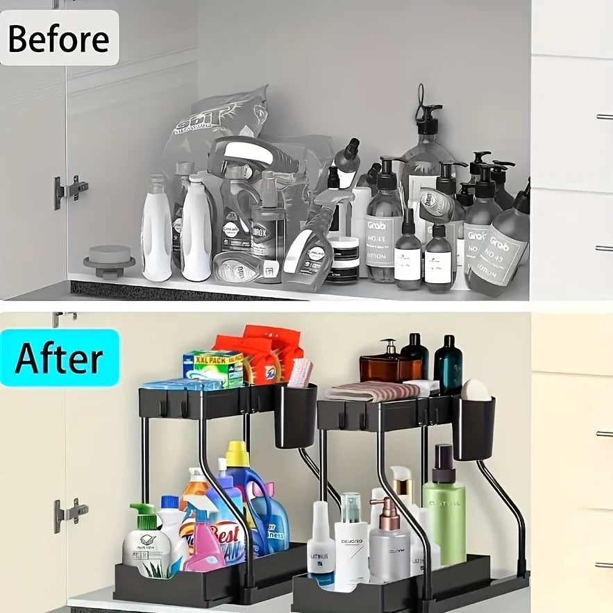 Home Essential 2-Tier Pull Out Drawer – Space-Saving Storage for Kitchen & Bathroom