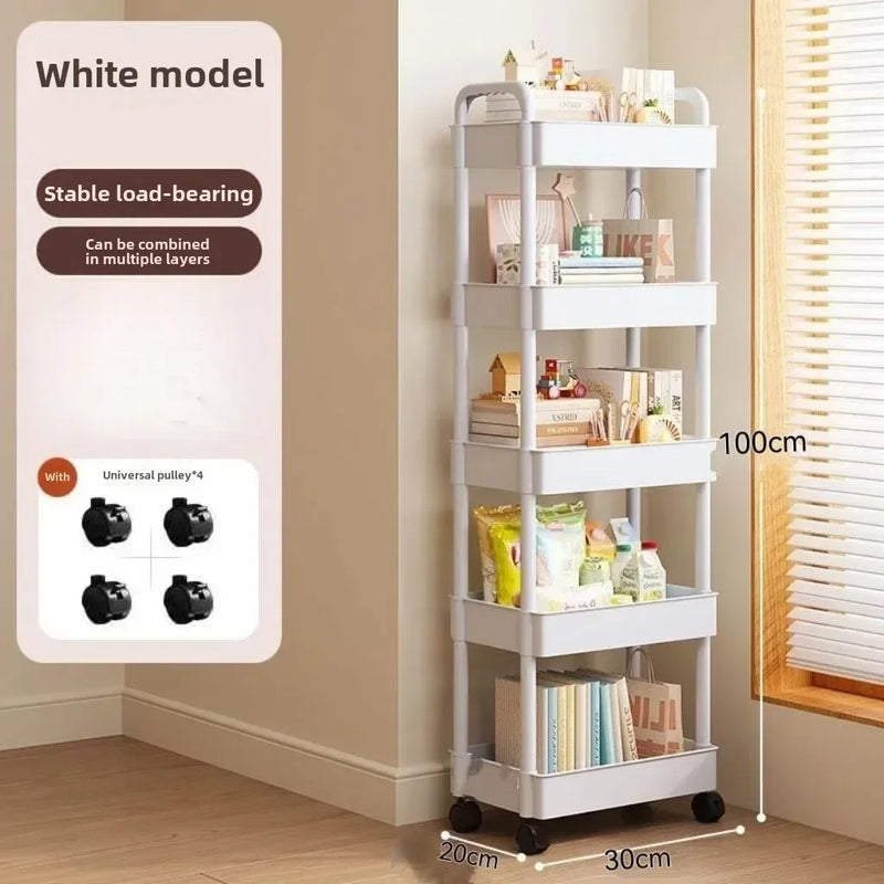 Modern White Rolling Storage Cart – Stylish Multi-Purpose Shelving for Any Room