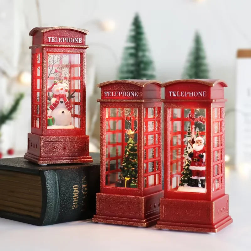 Light-Up Christmas Telephone Booth Decoration – Illuminated Crystal Lantern for Festive Home Décor & Gifts