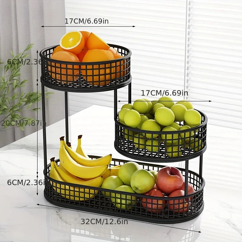 3-Tier Stainless Steel Fruit & Vegetable Storage Rack – Modern Countertop Metal Display Basket for Kitchen & Dining