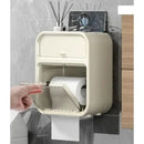 Waterproof Wall-Mounted Toilet Paper Holder – No-Drill Installation | Bathroom Tissue Box with Storage Shelf