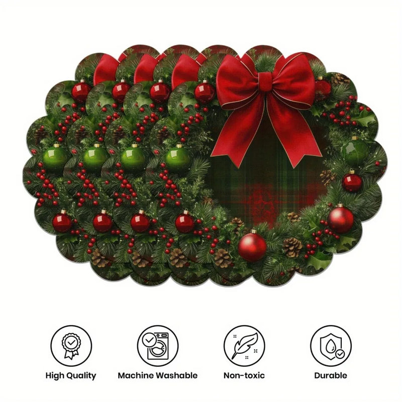 Set of 4 Christmas Round Placemats – Non-Slip, Heat-Resistant Table Mats for Festive Dining & Winter Parties