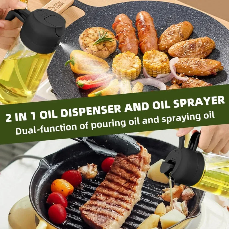 2-in-1 Olive Oil Dispenser & Spray Bottle – 500ml Refillable Cooking Oil Mister for Kitchen & BBQ