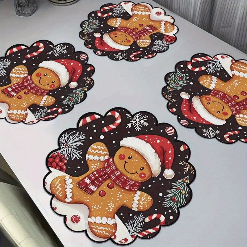 Set of 4 Christmas Round Placemats – Non-Slip, Heat-Resistant Table Mats for Festive Dining & Winter Parties