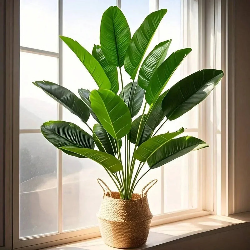 Large Artificial Tropical Palm Leaf – Real Touch Fake Banana Plant for Home & Garden Decor