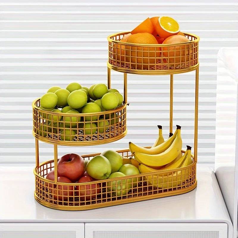 3-Tier Stainless Steel Fruit & Vegetable Storage Rack – Modern Countertop Metal Display Basket for Kitchen & Dining