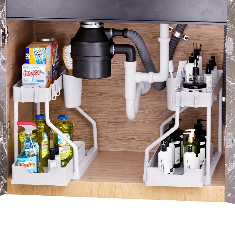 Home Essential 2-Tier Pull Out Drawer – Space-Saving Storage for Kitchen & Bathroom
