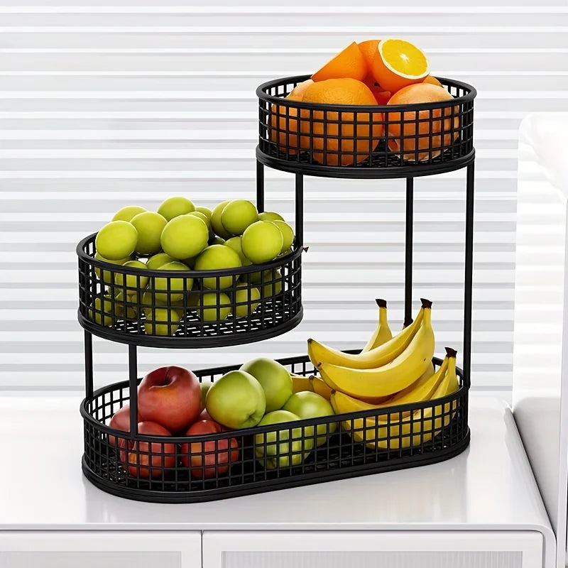 3-Tier Stainless Steel Fruit & Vegetable Storage Rack – Modern Countertop Metal Display Basket for Kitchen & Dining