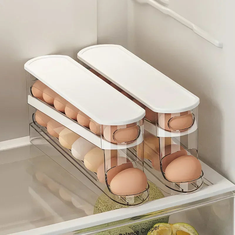 RollFlow™ 2-Tier Automatic Egg Dispenser – Space-Saving Fridge Organizer