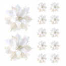 Set of 5/10 Glitter Christmas Poinsettia Ornaments – 14.5cm Artificial Flowers for Tree & Home Décor (Pink, Red, Gold)