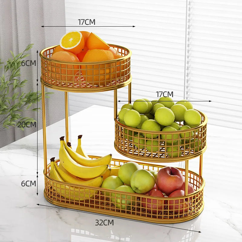 3-Tier Stainless Steel Fruit & Vegetable Storage Rack – Modern Countertop Metal Display Basket for Kitchen & Dining