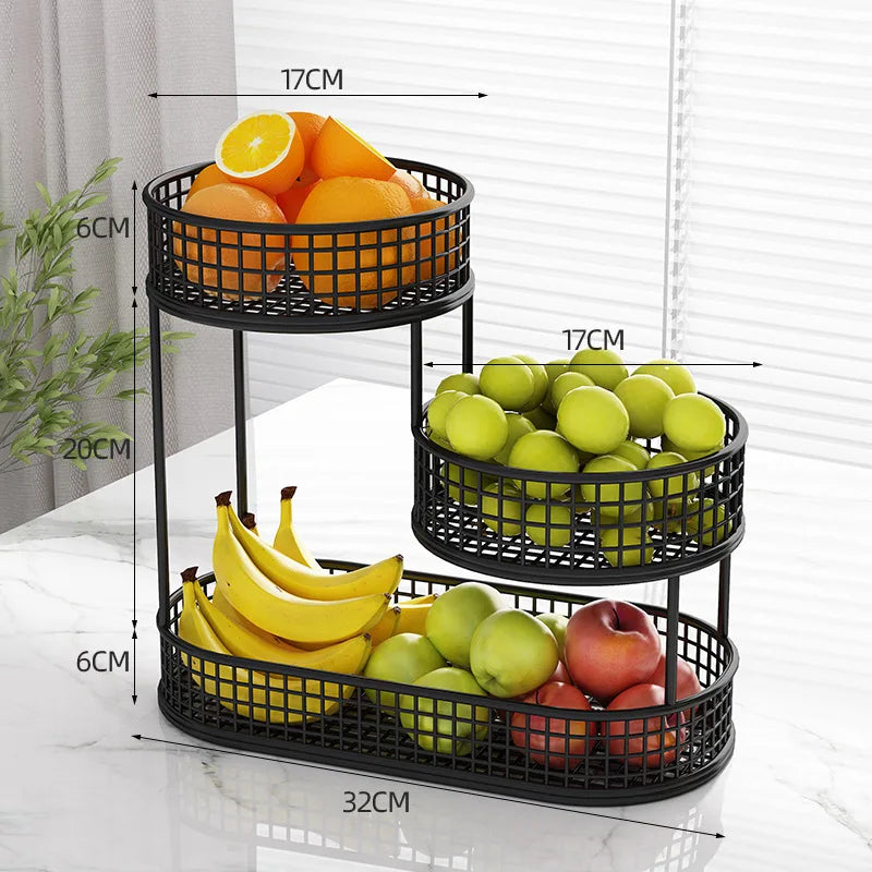3-Tier Stainless Steel Fruit & Vegetable Storage Rack – Modern Countertop Metal Display Basket for Kitchen & Dining