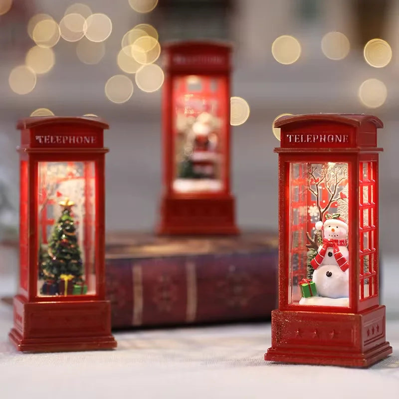 Light-Up Christmas Telephone Booth Decoration – Illuminated Crystal Lantern for Festive Home Décor & Gifts
