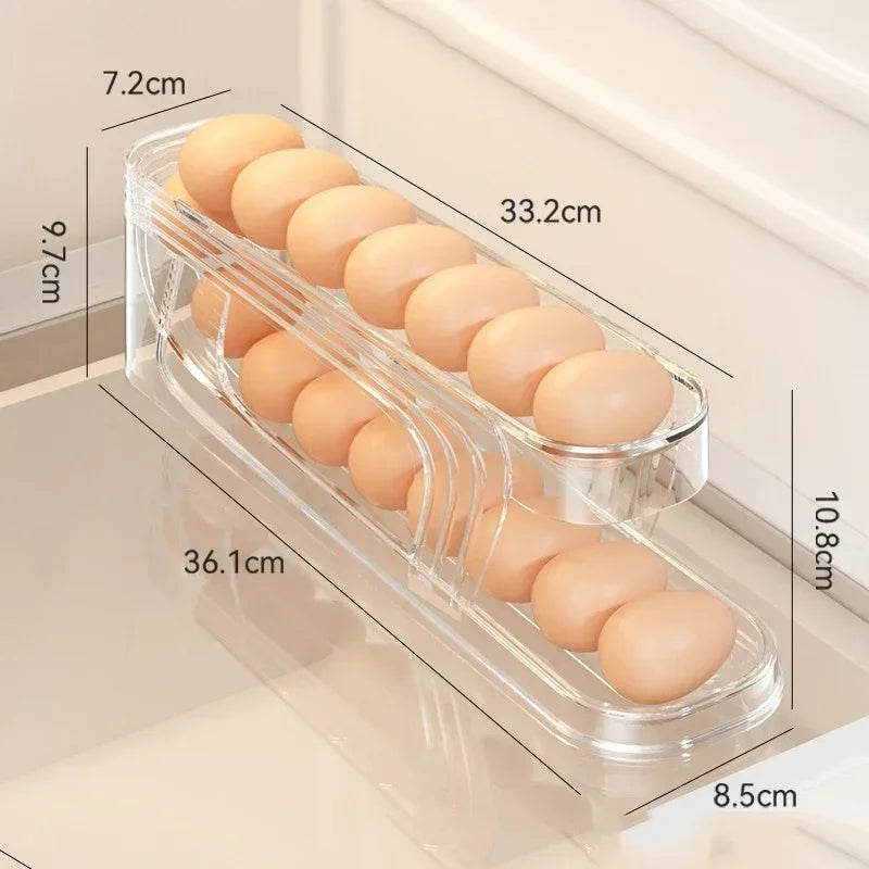 RollFlow™ 2-Tier Automatic Egg Dispenser – Space-Saving Fridge Organizer