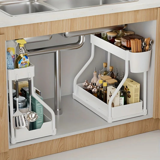 Home Essential 2-Tier Pull Out Drawer – Space-Saving Storage for Kitchen & Bathroom