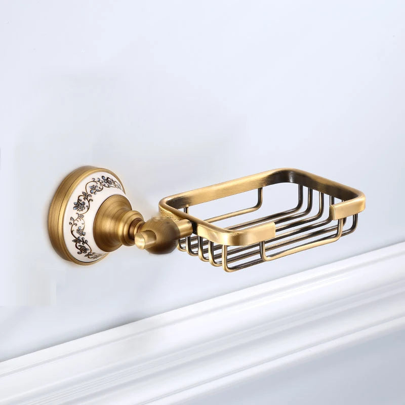 Vintage Brass & Porcelain Bathroom Accessory Set – Elegant European Retro Collection