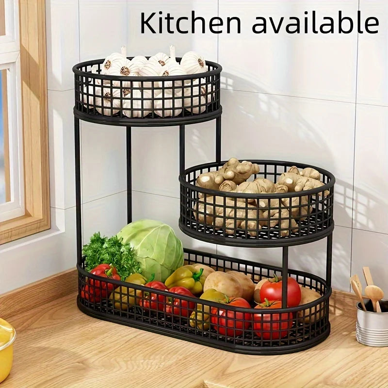 3-Tier Stainless Steel Fruit & Vegetable Storage Rack – Modern Countertop Metal Display Basket for Kitchen & Dining