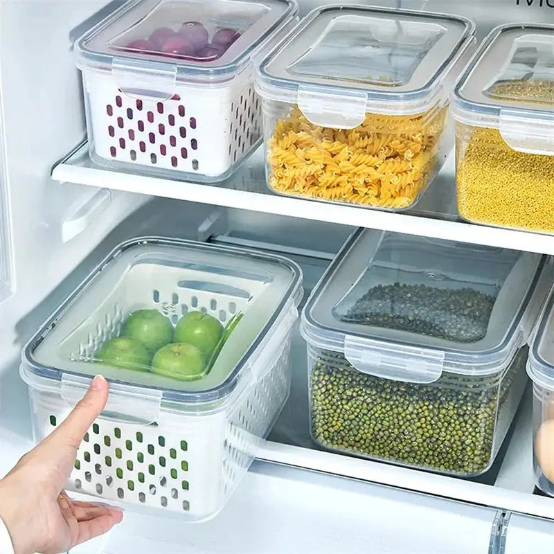 FreshGuard™ Stackable Fridge Storage Containers – Fruit & Veg Drain Baskets (1/2/3 Pack)
