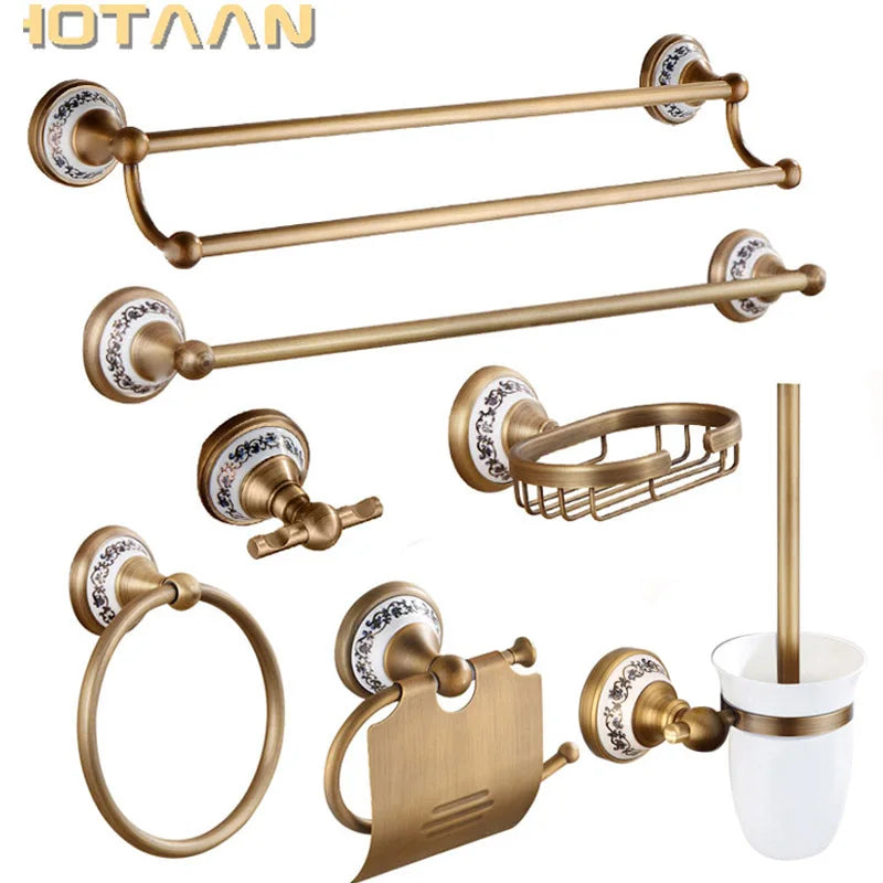 Vintage Brass & Porcelain Bathroom Accessory Set – Elegant European Retro Collection