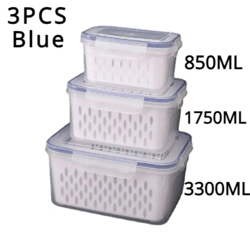 FreshGuard™ Stackable Fridge Storage Containers – Fruit & Veg Drain Baskets (1/2/3 Pack)