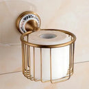 Vintage Brass & Porcelain Bathroom Accessory Set – Elegant European Retro Collection