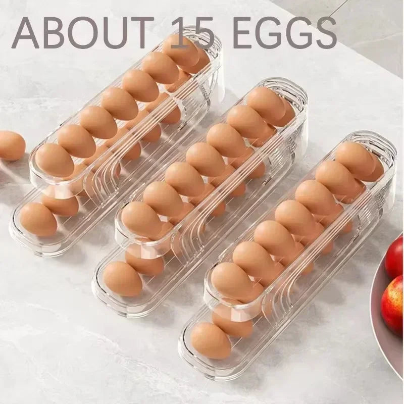RollFlow™ 2-Tier Automatic Egg Dispenser – Space-Saving Fridge Organizer