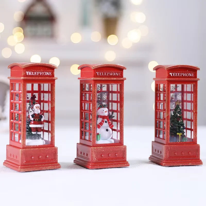 Light-Up Christmas Telephone Booth Decoration – Illuminated Crystal Lantern for Festive Home Décor & Gifts